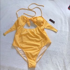 Yellow and white brand new bathing suit